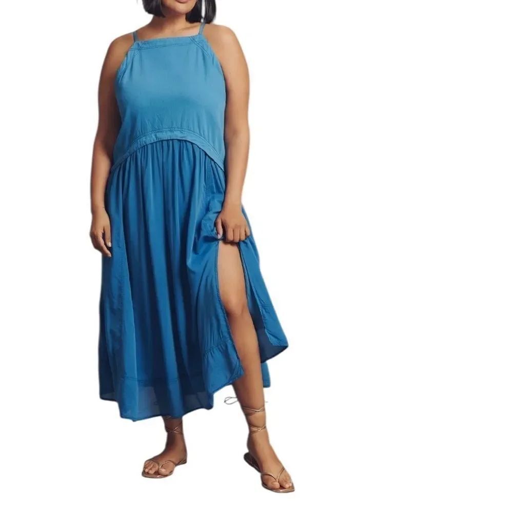 Anthropologie Pilcro Sleeveless Twofer Midi Dress Cornflower Blue M NWT